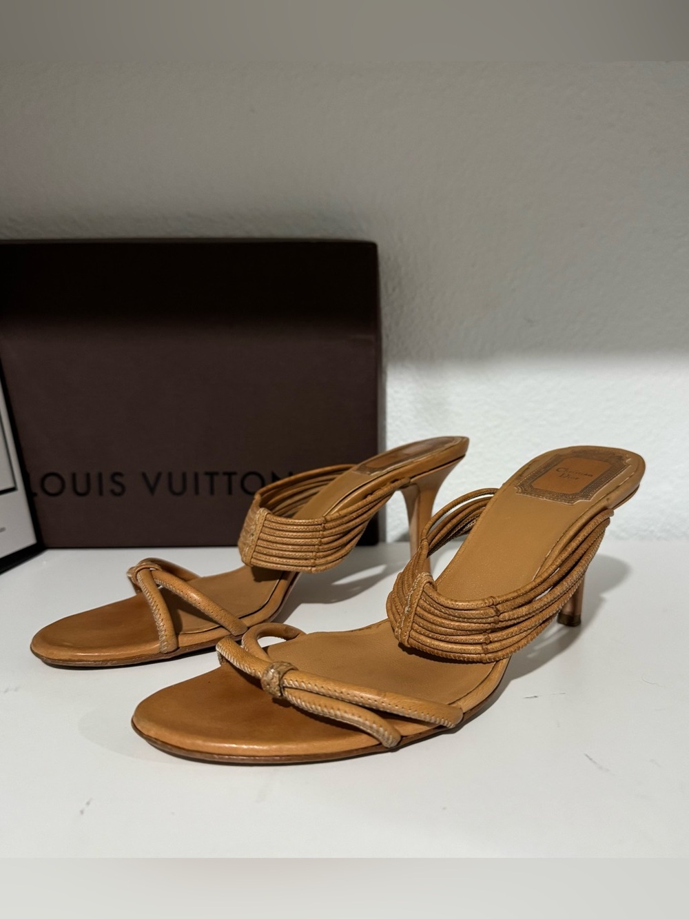 Dior Brown Strappy Leather Heeled Sandals